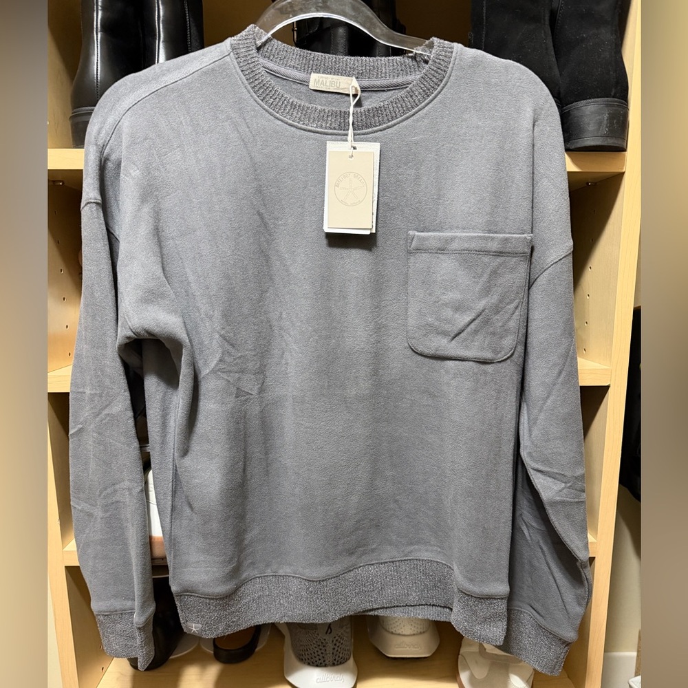 Barefoot Dreams Gray Crew Neck Sweater/sweatshirt MALIBU COLLECTION NWT!